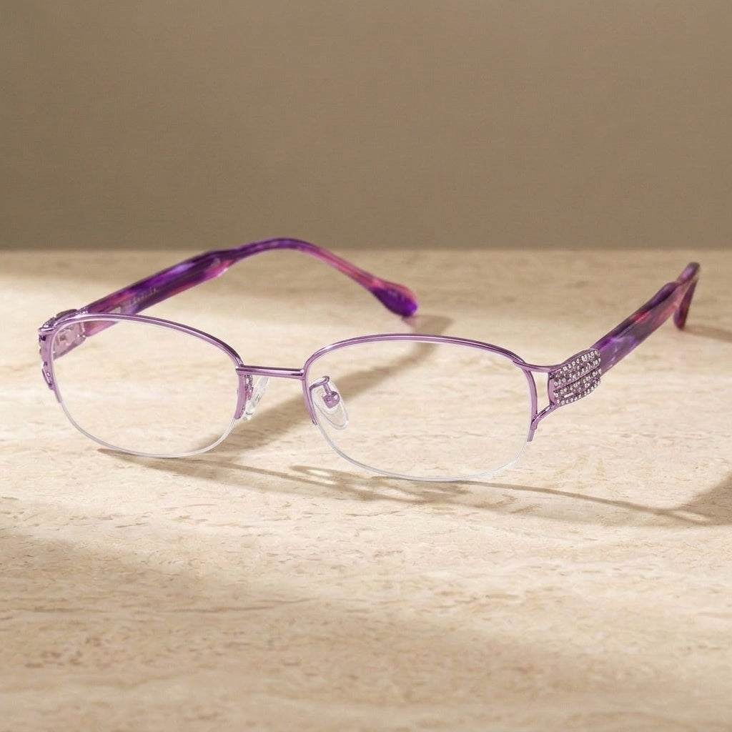 Chashma Women's Semi Rim Oval Titanium Acetate Eyeglasses 882392 - Purple — view 2 | Chashma at FuzWeb