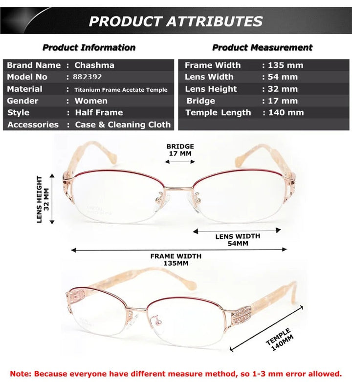Chashma 882392 Eyeglasses — Frame Dimensions and Sizing Chart