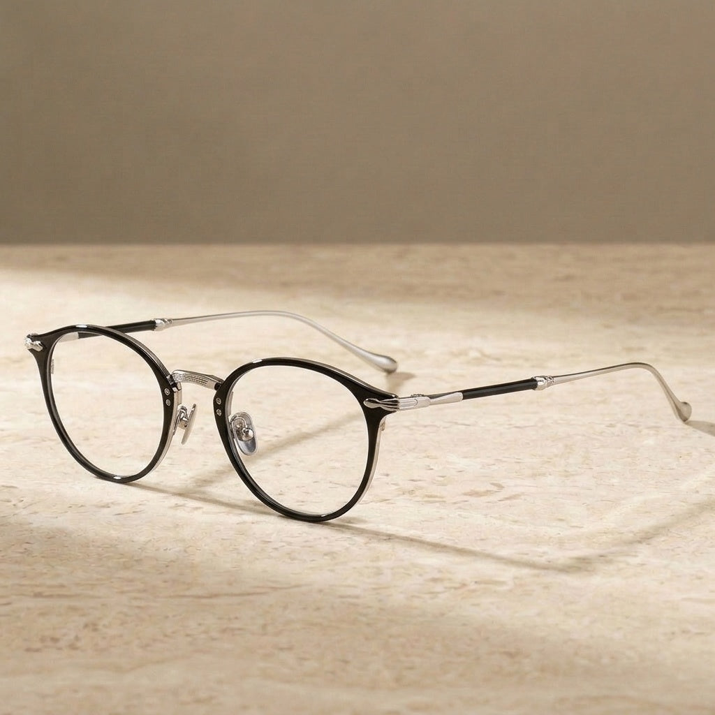 Chashma Women's Full Rim Round Titanium Acetate Eyeglasses 883112 - Black-Silver — view 2 | Chashma at FuzWeb