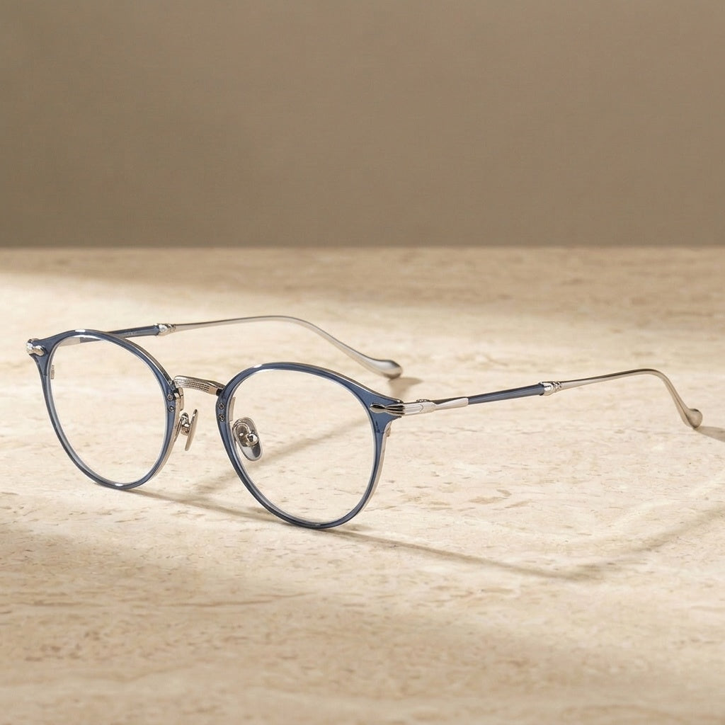 Chashma Women's Full Rim Round Titanium Acetate Eyeglasses 883112 - Blue-Silver — view 1 | Chashma at FuzWeb