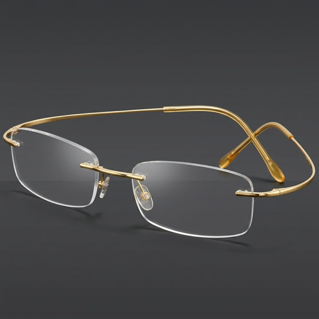 Chashma Unisex Rimless Square Titanium Reading Glasses 887044 - Gold — view 1 | Chashma at FuzWeb