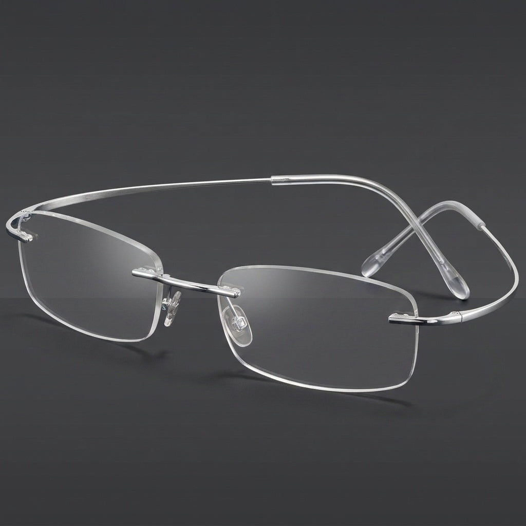 Chashma Unisex Rimless Square Titanium Reading Glasses 887044 - Silver — view 2 | Chashma at FuzWeb