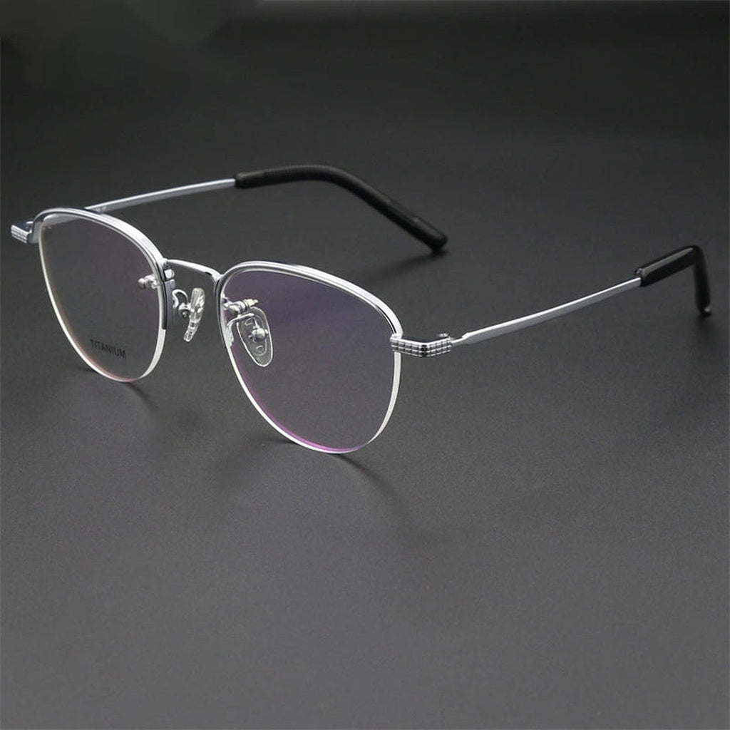 Chashma Men's Semi Rim Flat Top Round Titanium Eyeglasses 887050 - Silver — view 2 | Chashma at FuzWeb