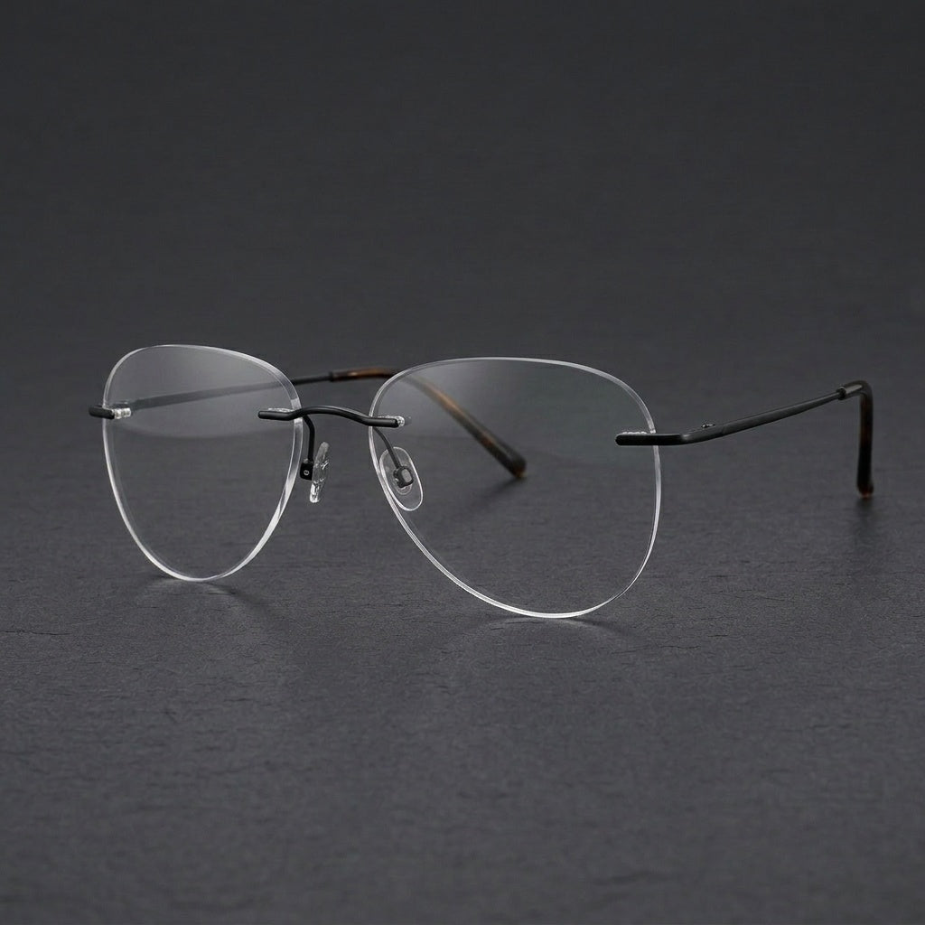 Chashma Unisex Rimless Oval Flat Top Titanium Eyeglasses 888011 - Black — view 2 | Chashma at FuzWeb