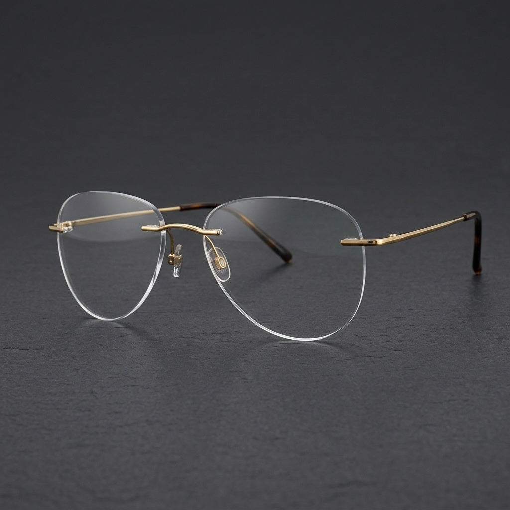 Chashma Unisex Rimless Oval Flat Top Titanium Eyeglasses 888011 - Gold — view 1 | Chashma at FuzWeb