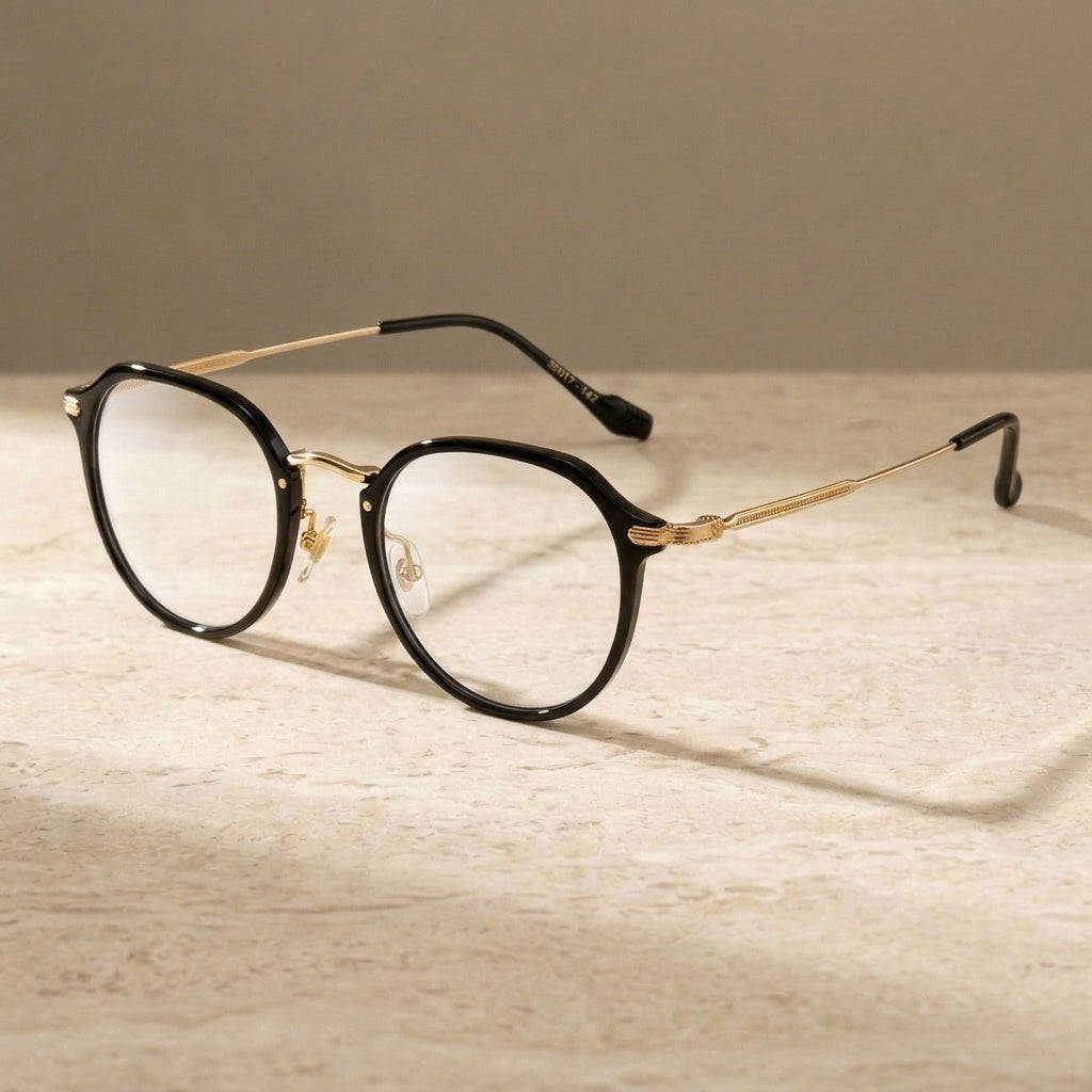 Chashma Unisex Full Rim Flat Top Oval Tr 90 Titanium Eyeglasses 888076 - Black Gold — view 2 | Chashma at FuzWeb