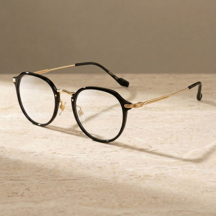 Chashma Unisex Full Rim Flat Top Oval Tr 90 Titanium Eyeglasses 888076 - Black Gold — view 2 | Chashma at FuzWeb