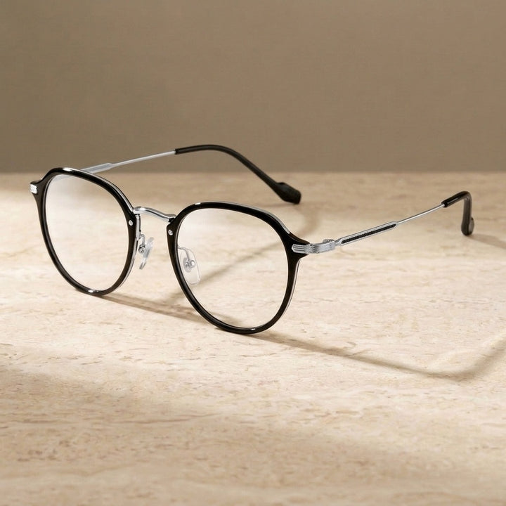 Chashma Unisex Full Rim Flat Top Oval Tr 90 Titanium Eyeglasses 888076 - Black Silver — view 3 | Chashma at FuzWeb