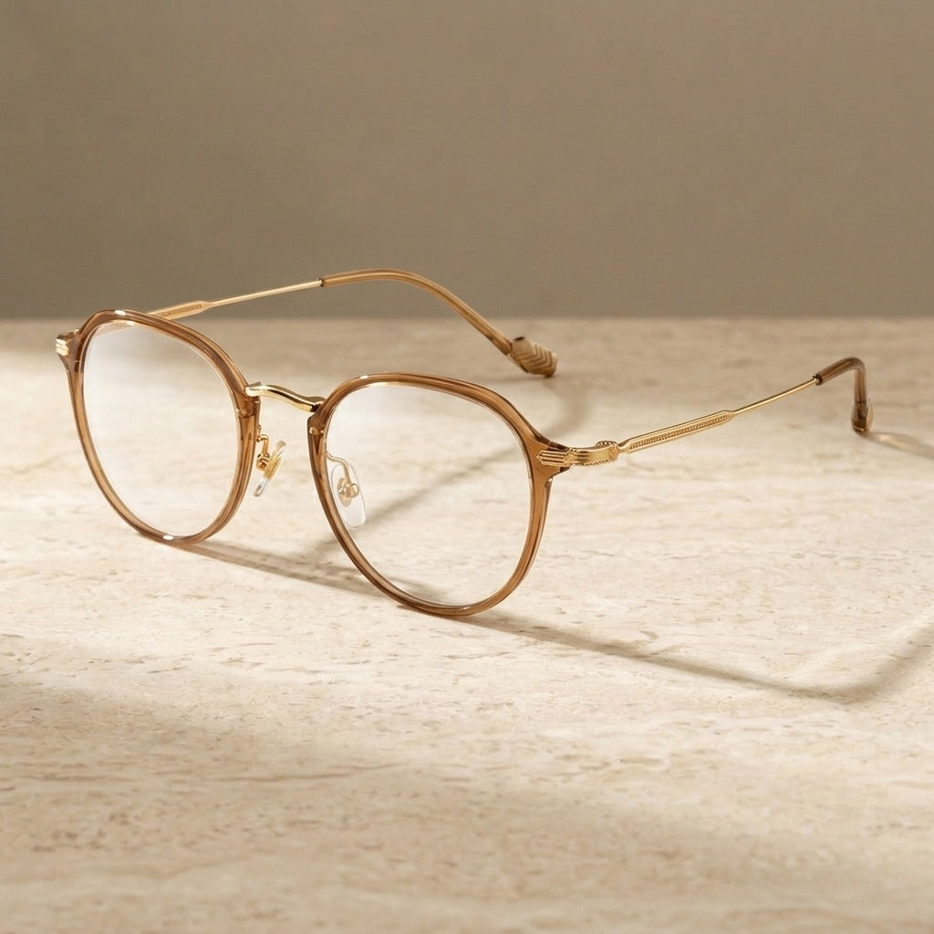 Chashma Unisex Full Rim Flat Top Oval Tr 90 Titanium Eyeglasses 888076 - Transparent Brown — view 1 | Chashma at FuzWeb