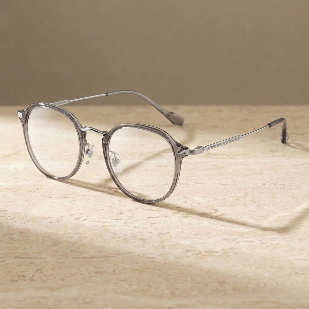 Chashma Unisex Full Rim Flat Top Oval Tr 90 Titanium Eyeglasses 888076 - Transparent Gray — view 4 | Chashma at FuzWeb