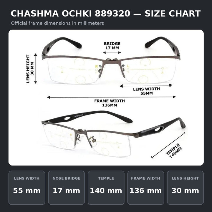 Chashma Ochki 889320 Eyeglasses — Frame Dimensions and Sizing Chart