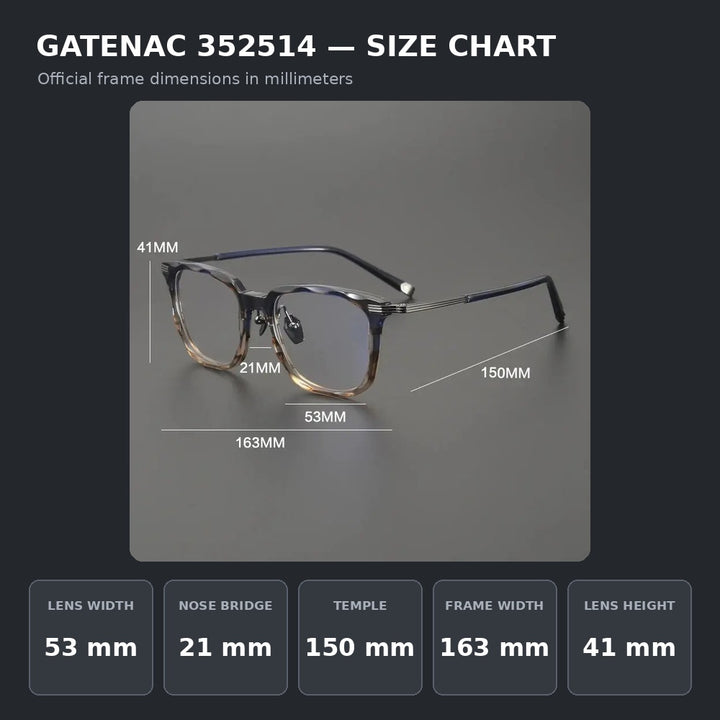 Gatenac 352514 Eyeglasses — Frame Dimensions and Sizing Chart