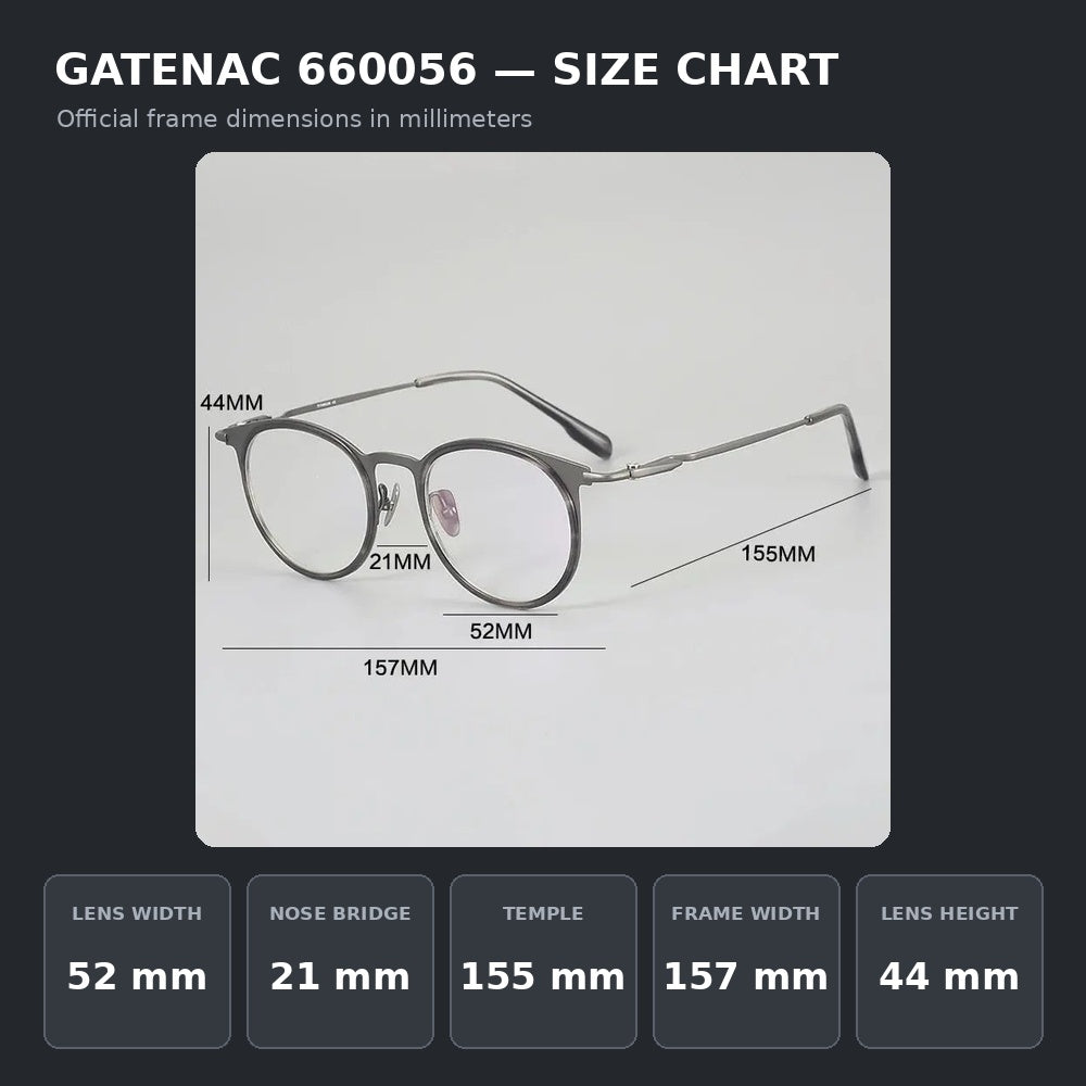 Gatenac 660056 Eyeglasses — Frame Dimensions and Sizing Chart