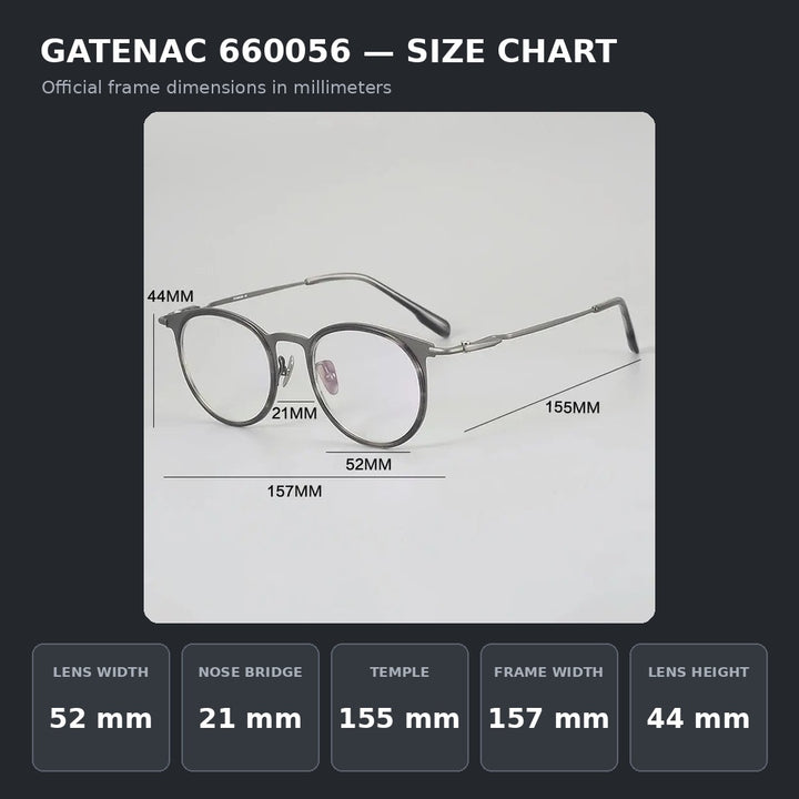 Gatenac 660056 Eyeglasses — Frame Dimensions and Sizing Chart