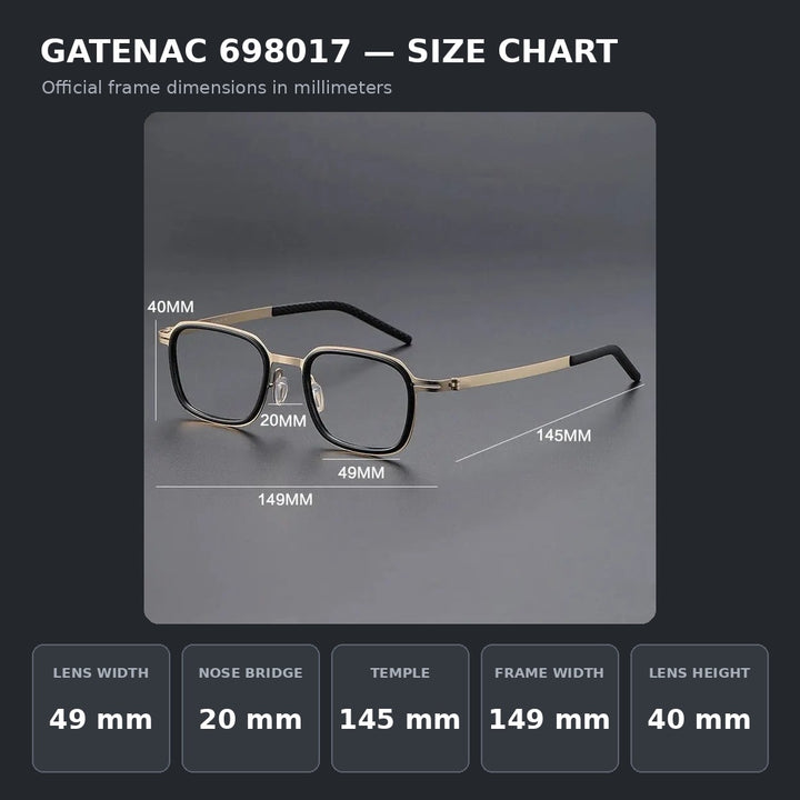 Gatenac 698017 Eyeglasses — Frame Dimensions and Sizing Chart