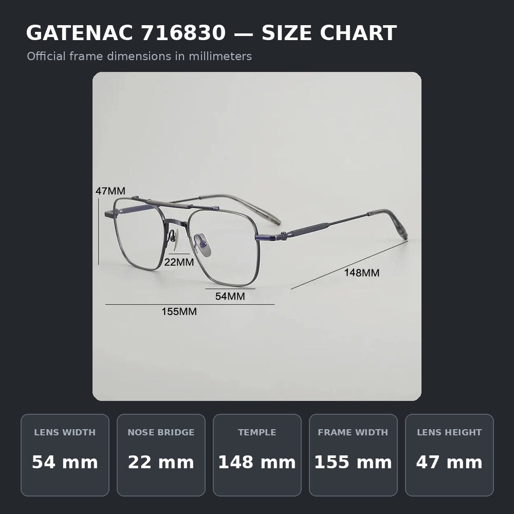 Gatenac 716830 Eyeglasses — Frame Dimensions and Sizing Chart