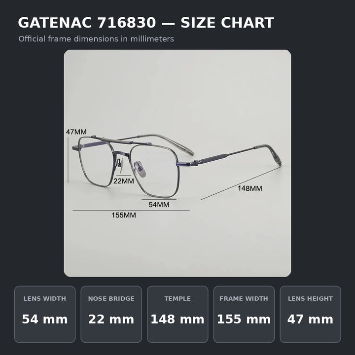 Gatenac 716830 Eyeglasses — Frame Dimensions and Sizing Chart
