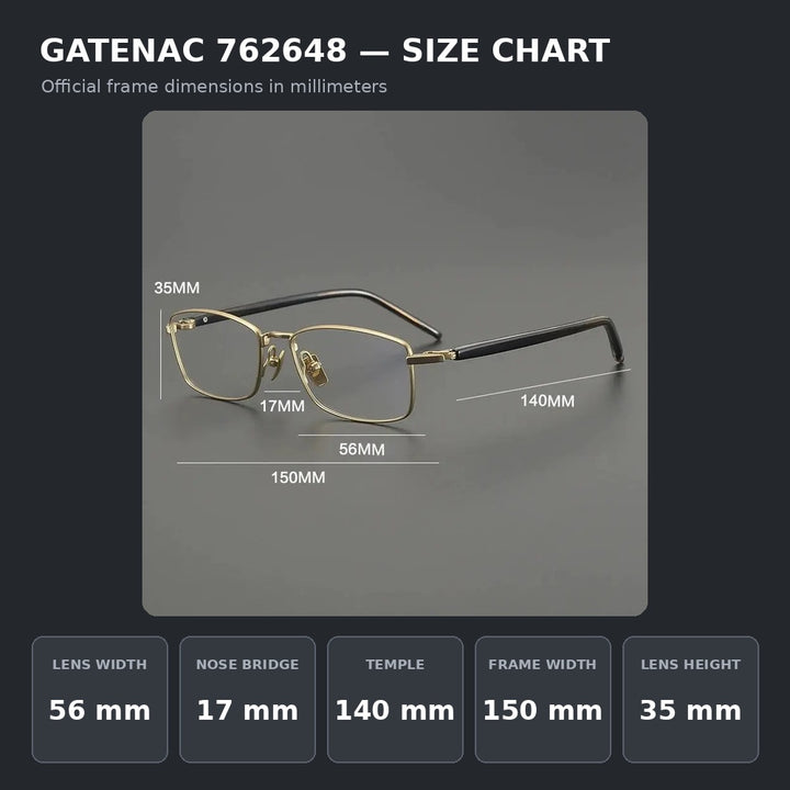 Gatenac 762648 Eyeglasses — Frame Dimensions and Sizing Chart