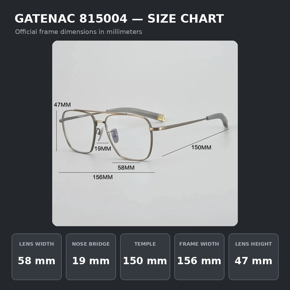 Gatenac 815004 Eyeglasses — Frame Dimensions and Sizing Chart