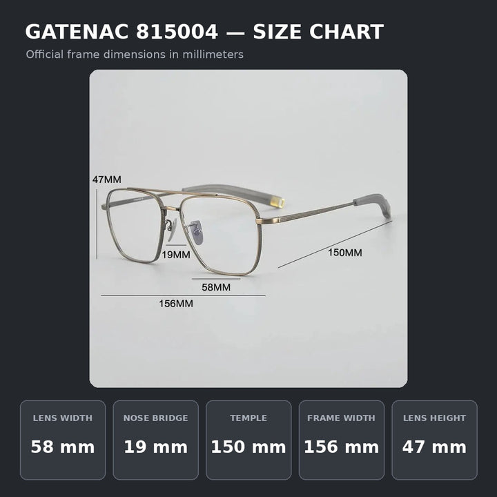 Gatenac 815004 Eyeglasses — Frame Dimensions and Sizing Chart