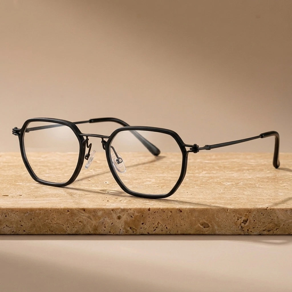 Krasivyy Men's Full Rim Flat Top Polygon Titanium Acetate Eyeglasses 315867 — view 1 | Krasivyy at FuzWeb