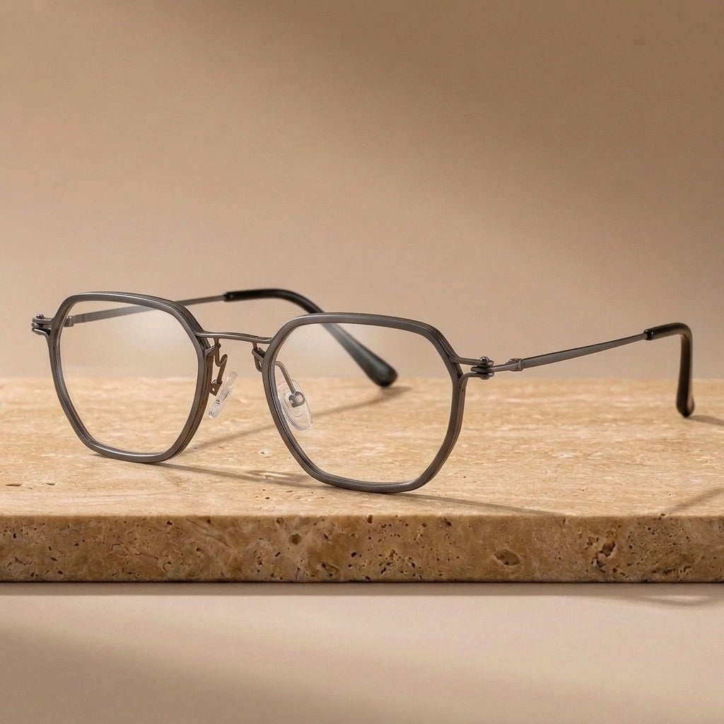 Krasivyy Men's Full Rim Flat Top Polygon Titanium Acetate Eyeglasses 315867 — view 2 | Krasivyy at FuzWeb