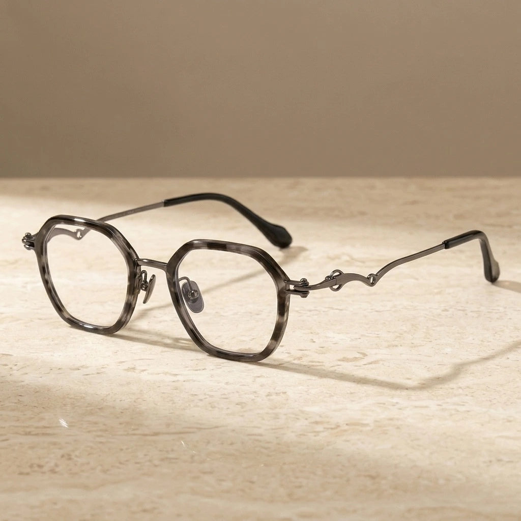 Krasivyy Unisex Full Rim Hexagon Titanium Acetate Eyeglasses 315871 — view 1 | Krasivyy at FuzWeb