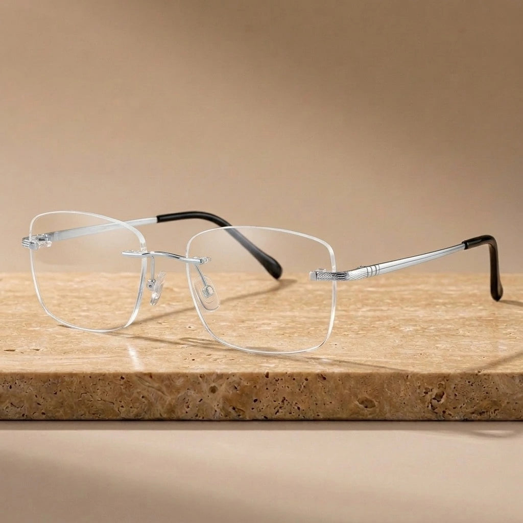Krasivyy Men's Rimless Square Titanium Spring Hinge Eyeglasses 350023 — view 2 | Krasivyy at FuzWeb