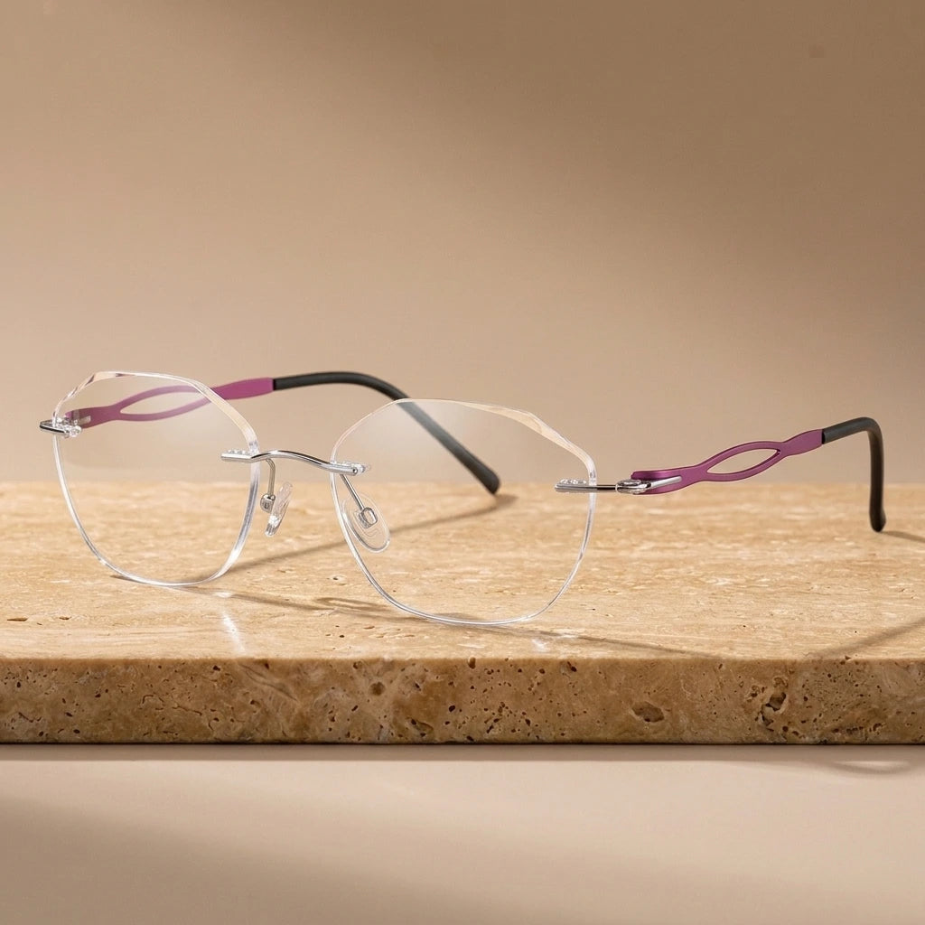 Krasivyy Women's Rimless Oval Cat Eye Screwless Titanium Eyeglasses 55005 — view 1 | Krasivyy at FuzWeb