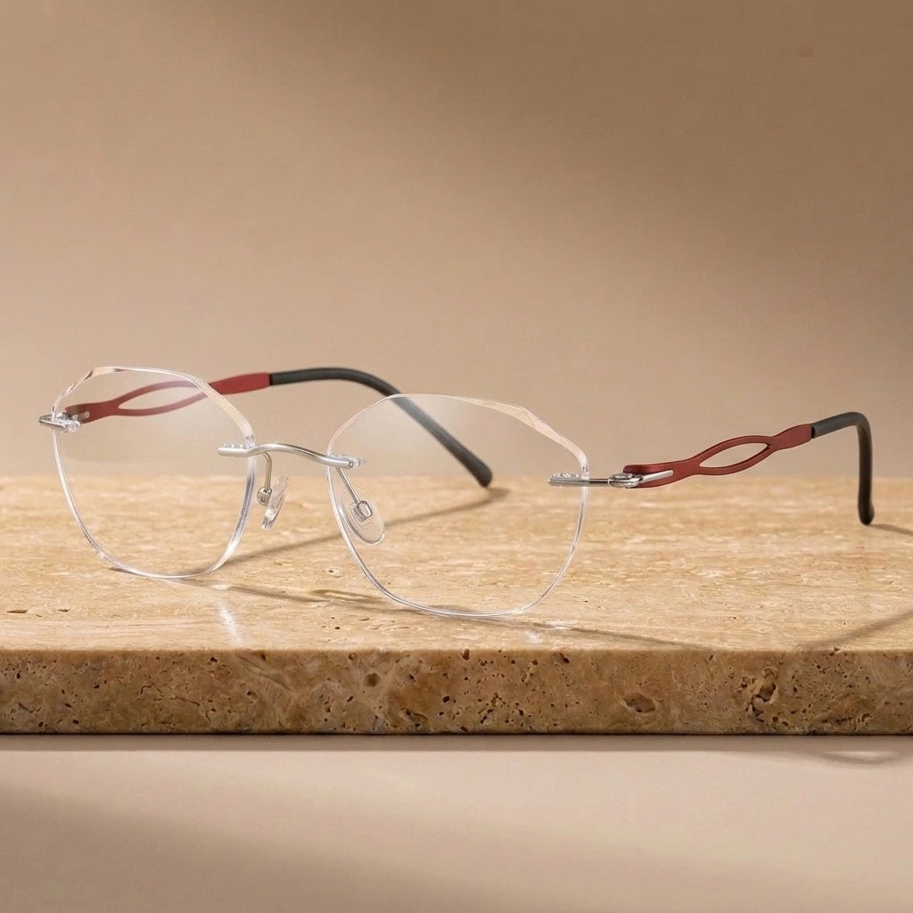 Krasivyy Women's Rimless Oval Cat Eye Screwless Titanium Eyeglasses 55005 — view 2 | Krasivyy at FuzWeb