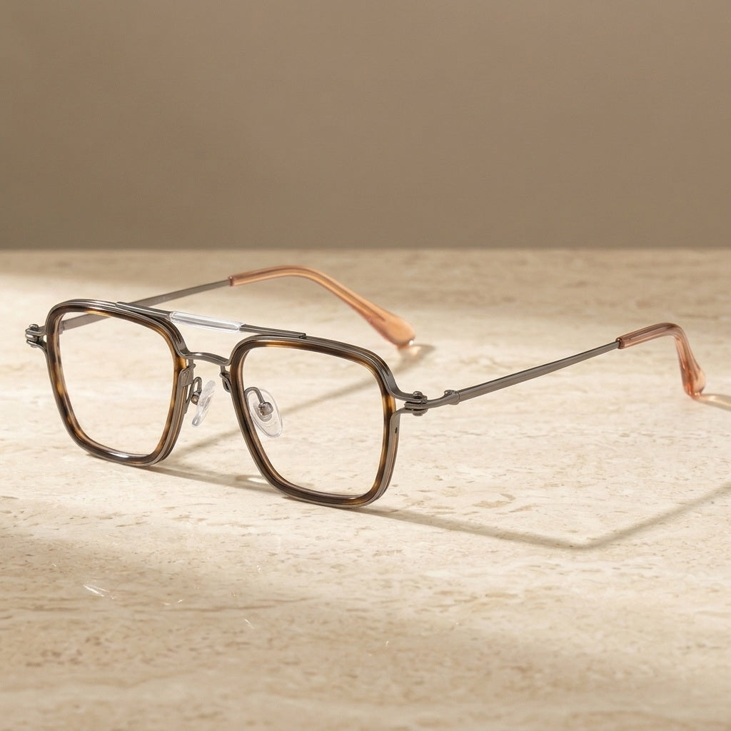 Krasivyy Men's Full Rim Big Aviator Titanium Eyeglasses ARLT5875 - Brown  Gun — view 1 | Krasivyy at FuzWeb