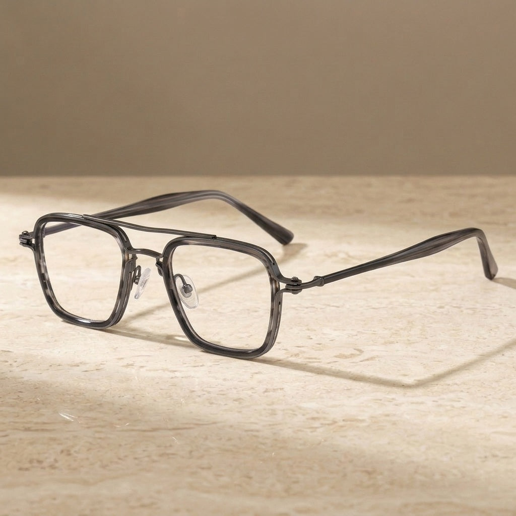 Krasivyy Men's Full Rim Big Aviator Titanium Eyeglasses ARLT5875 - Gray Tortoiseshell — view 2 | Krasivyy at FuzWeb