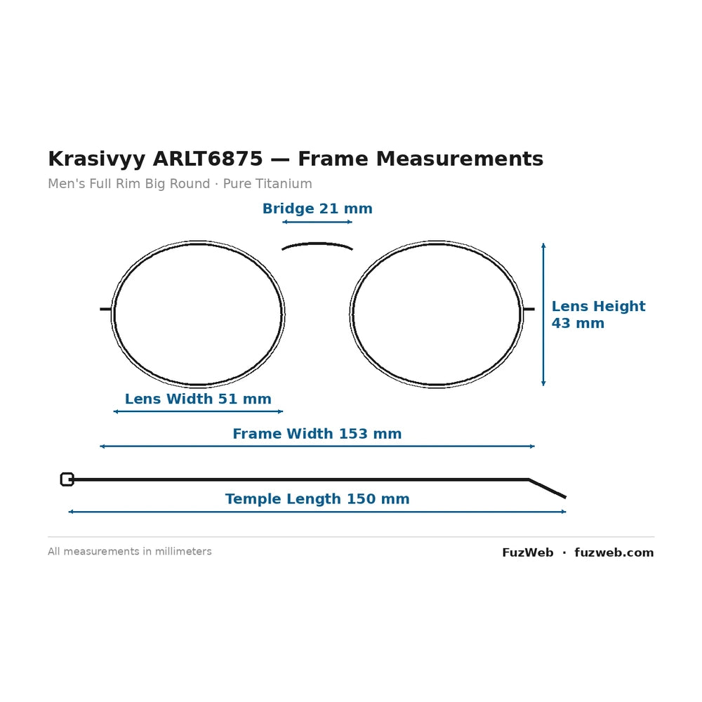 Krasivyy ARLT6875 Eyeglasses — Frame Dimensions and Sizing Chart