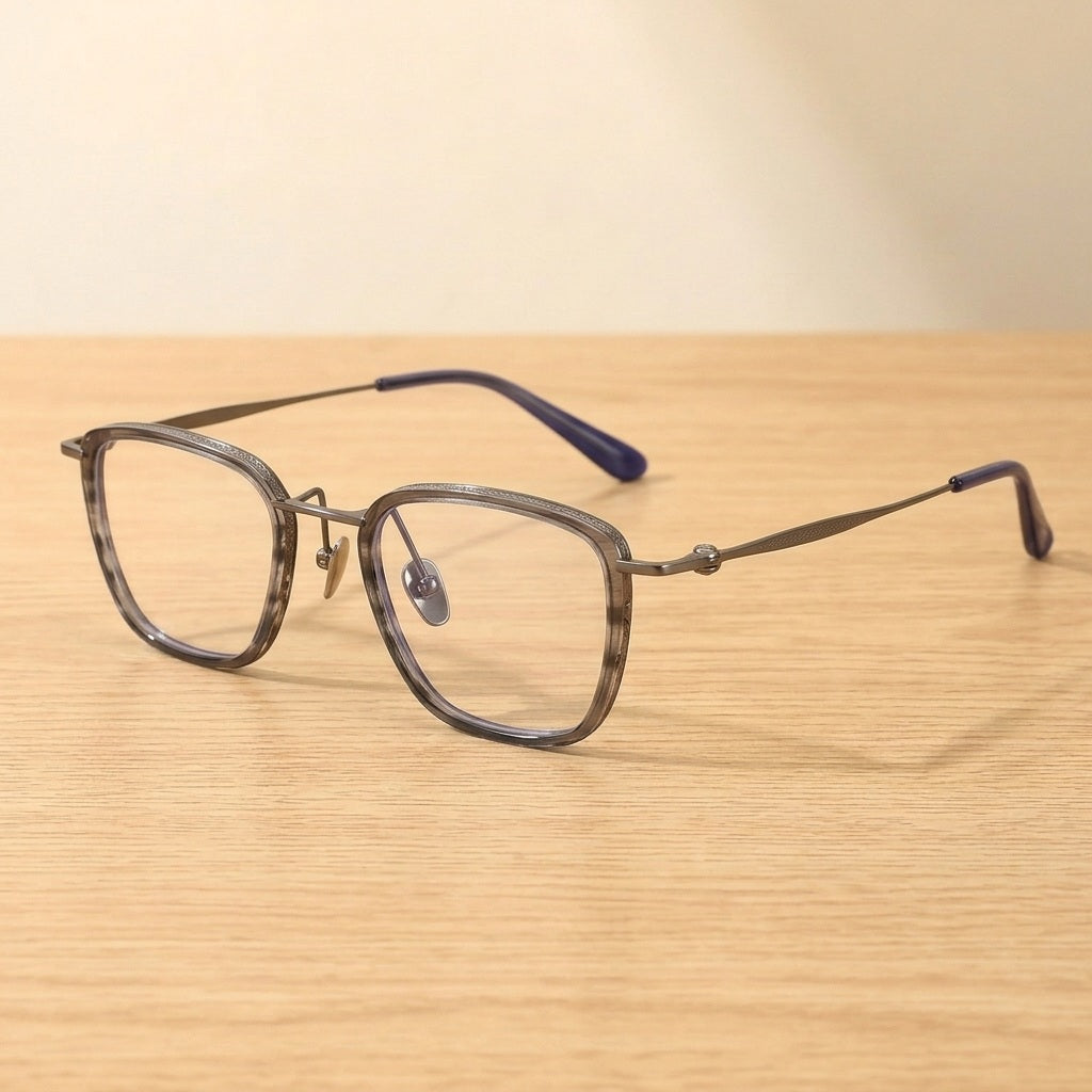 Krasivyy Men's Full Rim Big Square Pure Titanium Eyeglasses ARLT6903 - Gun — view 1 | Krasivyy at FuzWeb