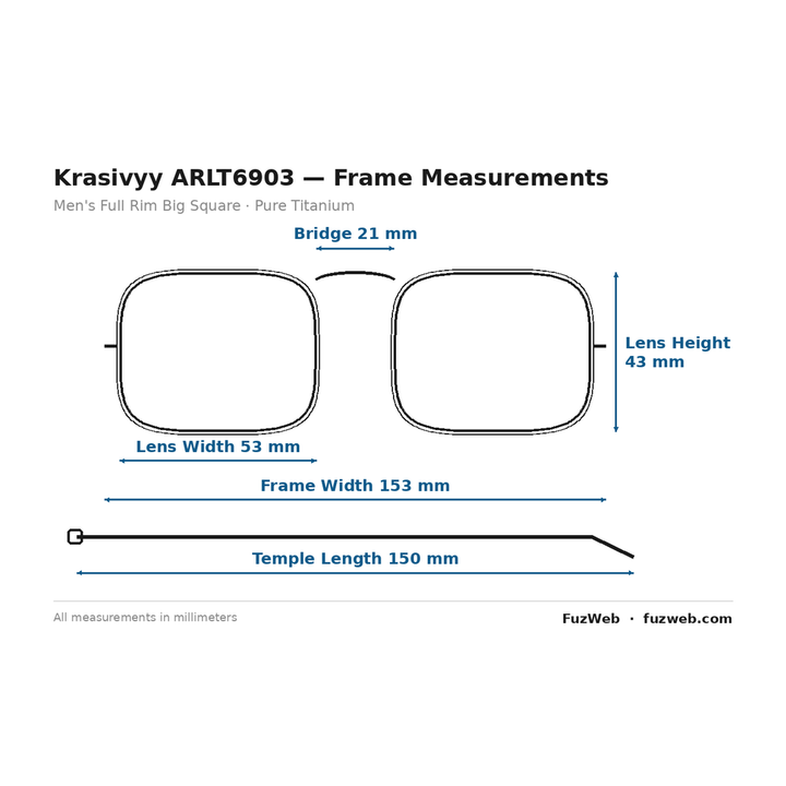 Krasivyy ARLT6903 Eyeglasses — Frame Dimensions and Sizing Chart