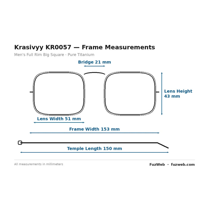 Krasivyy KR0057 Eyeglasses — Frame Dimensions and Sizing Chart