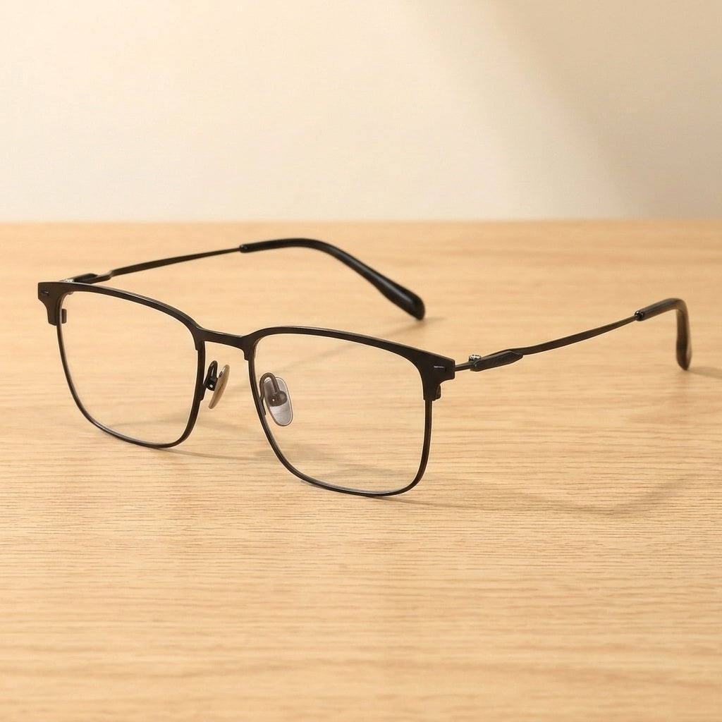 Krasivyy Men's Full Rim Big Square Pure Titanium Eyeglasses KR0070 - Black — view 1 | Krasivyy at FuzWeb