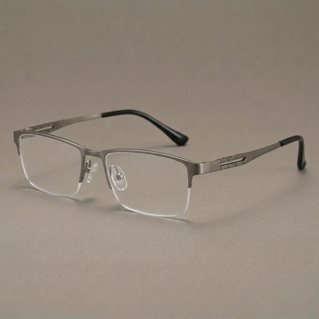 Krasivyy Men's Semi Rim Square Spring Hinge Titanium Eyeglasses Kr0070 — view 1 | Krasivyy at FuzWeb