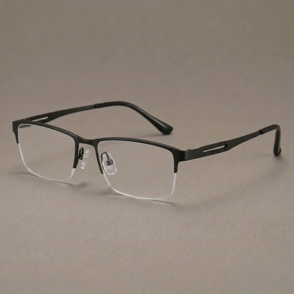 Krasivyy Men's Semi Rim Square Spring Hinge Titanium Eyeglasses Kr0070 — view 2 | Krasivyy at FuzWeb