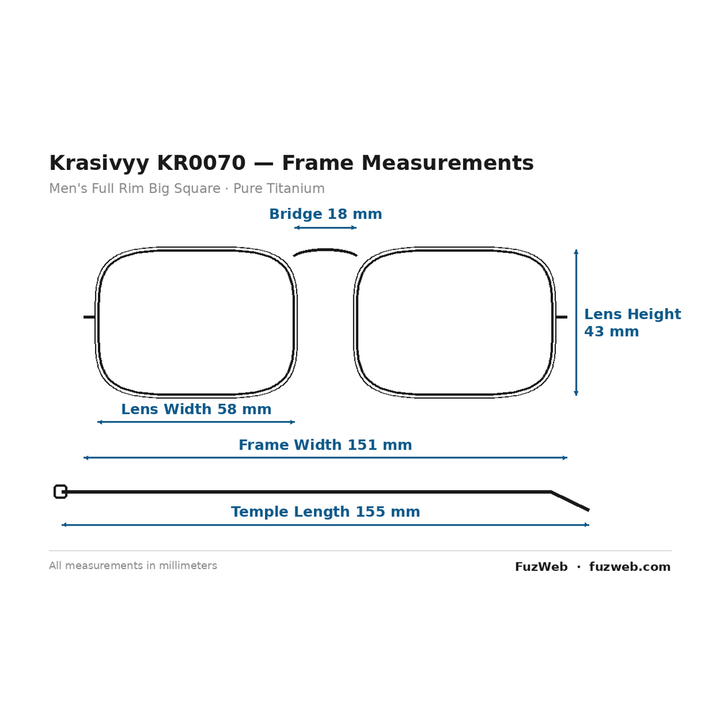 Krasivyy KR0070 Eyeglasses — Frame Dimensions and Sizing Chart