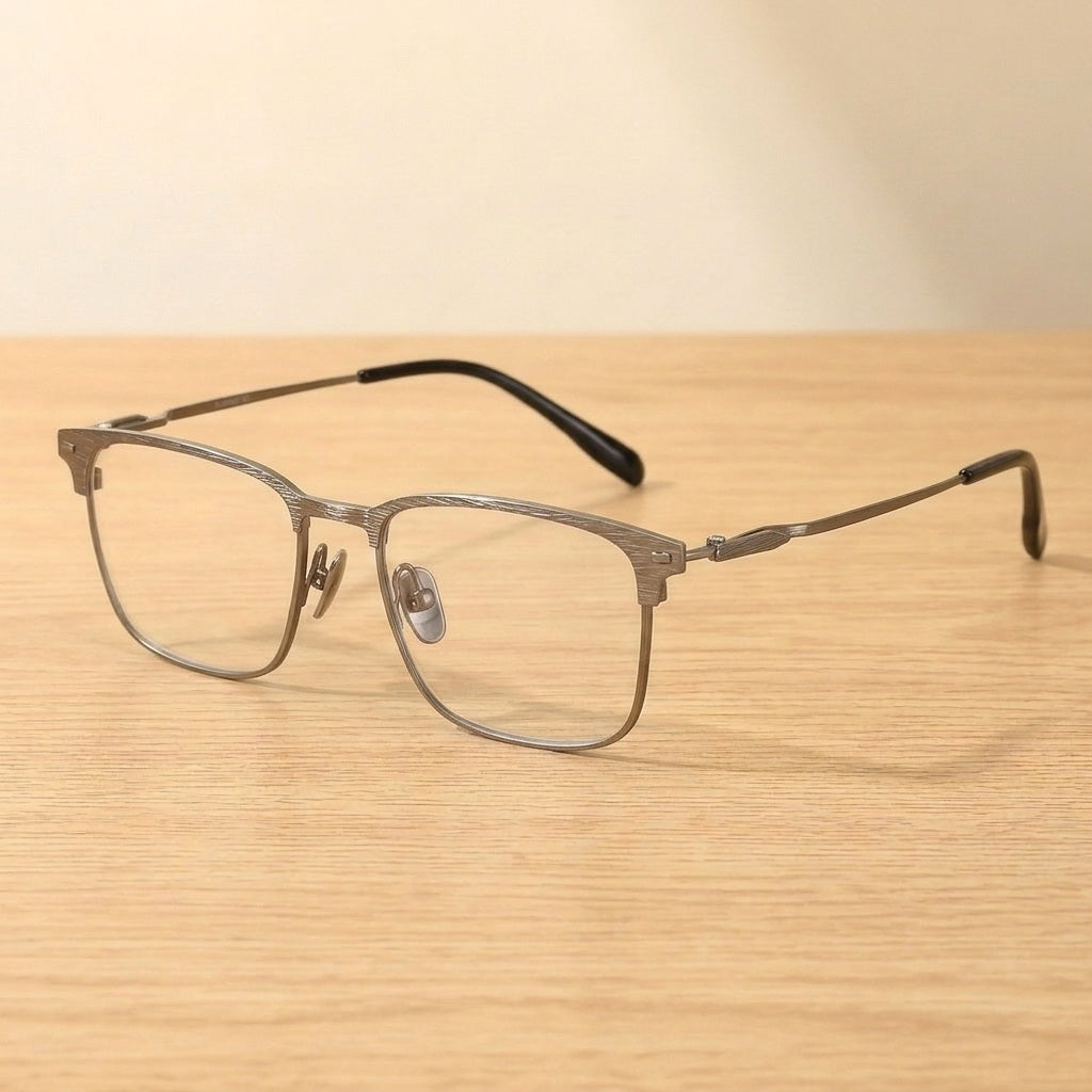 Krasivyy Men's Full Rim Big Square Pure Titanium Eyeglasses KR0070 - Wire Drawing Gun — view 2 | Krasivyy at FuzWeb