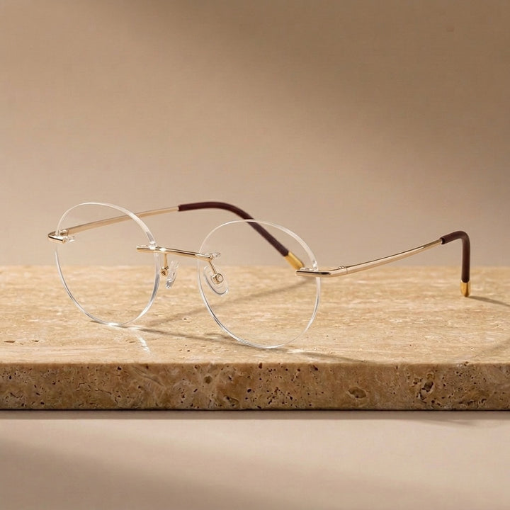 Krasivyy Unisex Rimless Round Pure Titanium Eyeglasses KR16012 - Bright Gold — view 10 | Krasivyy at FuzWeb