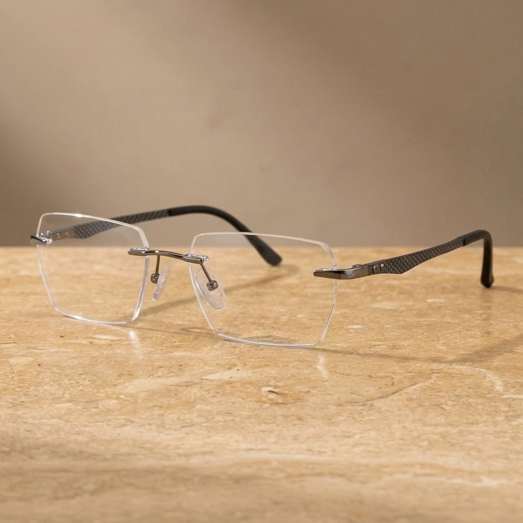 Krasivyy Men's Rimless Square Carbon Fiber Titanium Eyeglasses Kr16027 — view 2 | Krasivyy at FuzWeb