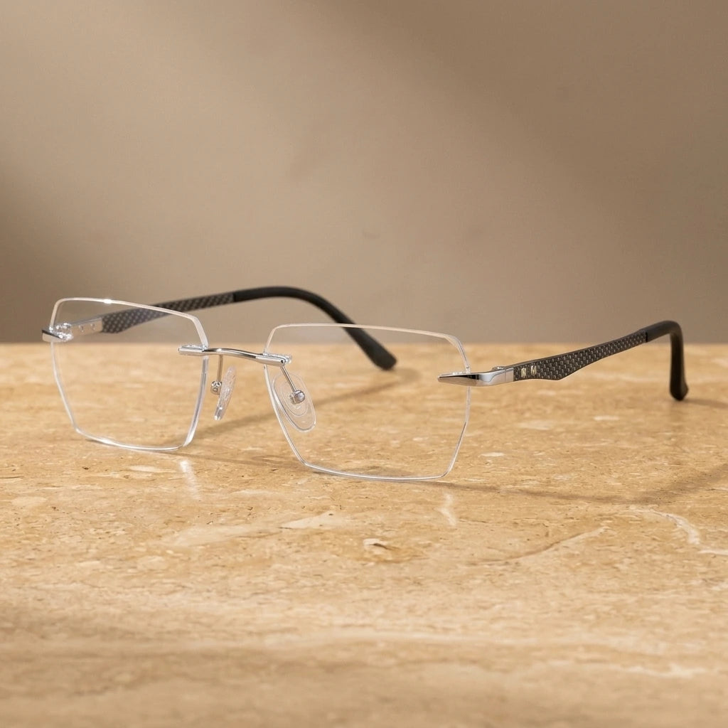 Krasivyy Men's Rimless Square Carbon Fiber Titanium Eyeglasses Kr16027 — view 1 | Krasivyy at FuzWeb