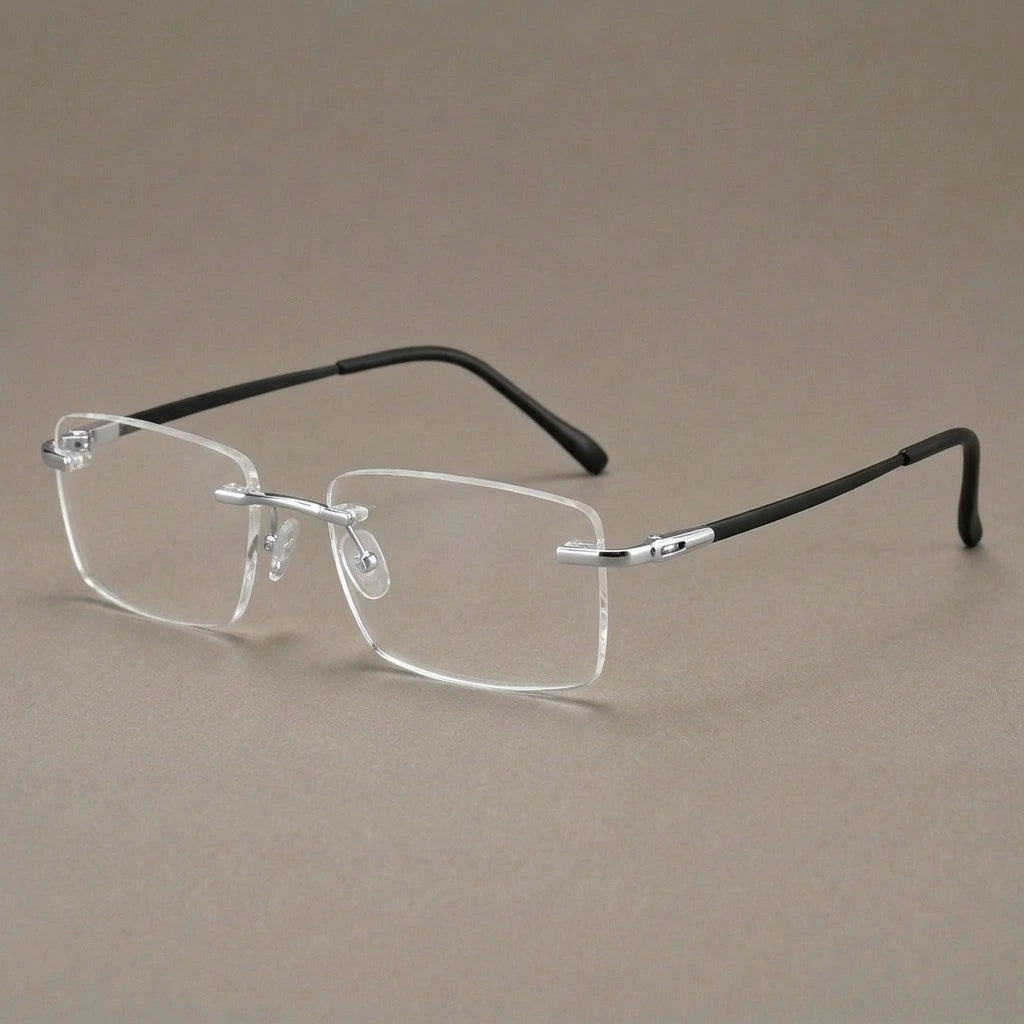 Krasivyy Men's Rimless Square Titanium Eyeglasses KR16074 — view 2 | Krasivyy at FuzWeb