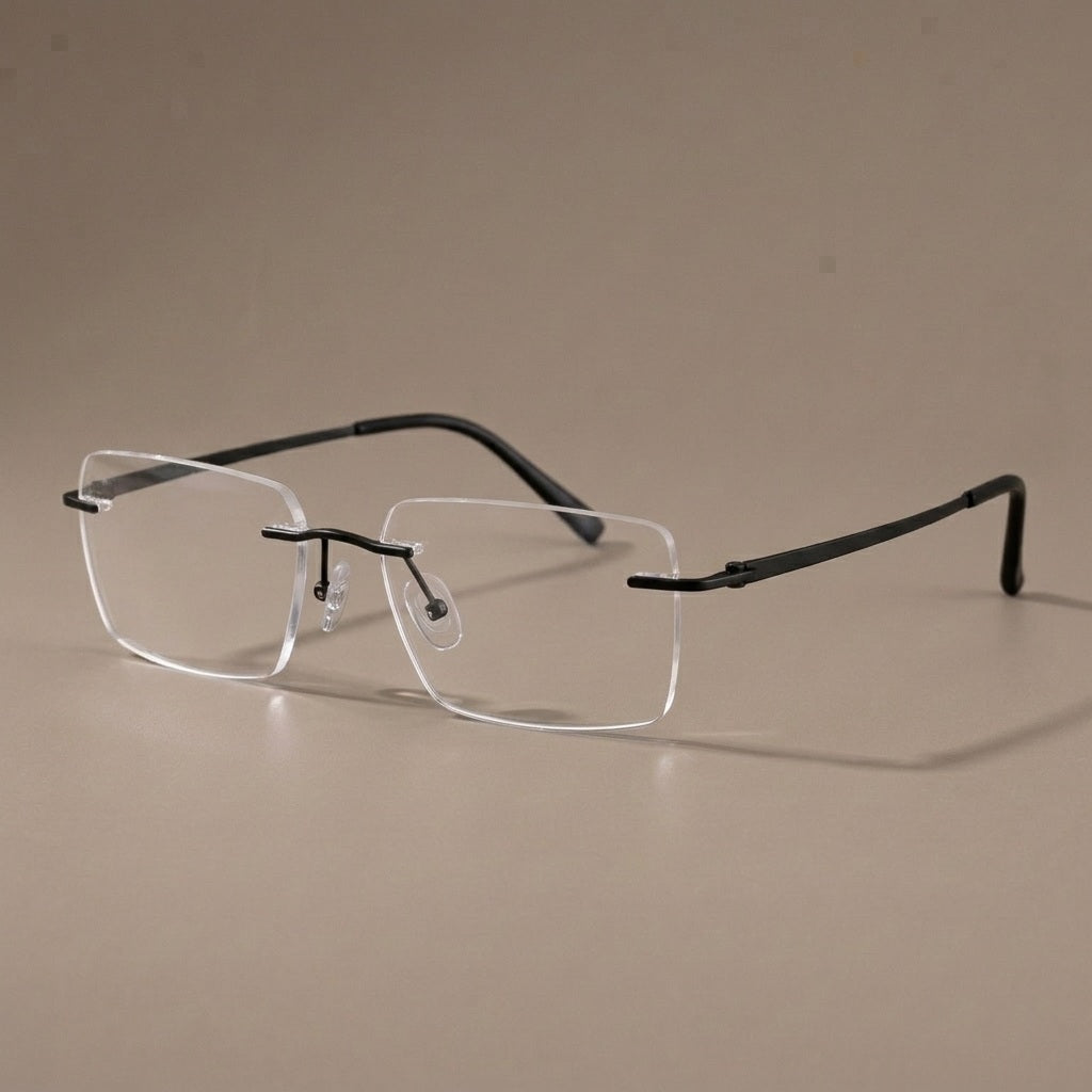 Krasivyy Men's Rimless Square Pure Titanium Eyeglasses KR5007 - Matt Black — view 2 | Krasivyy at FuzWeb
