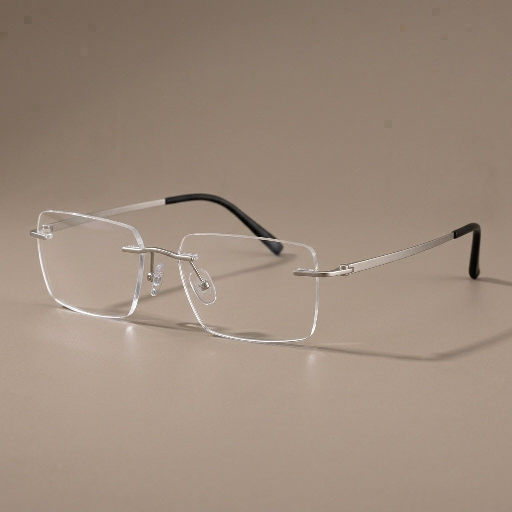 Krasivyy Men's Rimless Square Pure Titanium Eyeglasses KR5007 - Matt Silver — view 1 | Krasivyy at FuzWeb