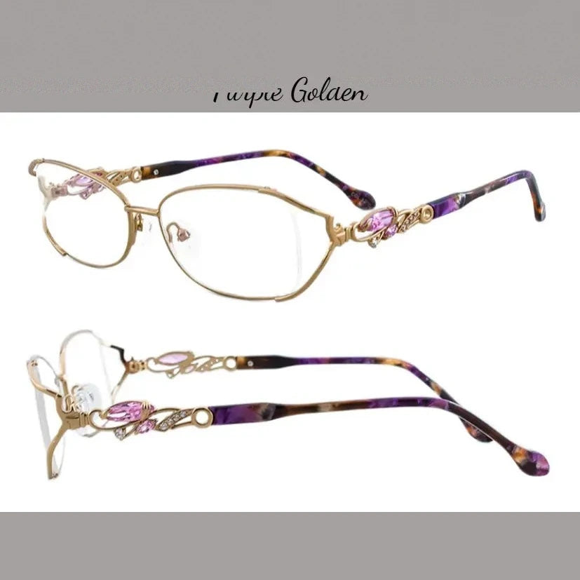 FuzWeb Women's Full Rim Rectangle Bayonetta Alloy Acetate Eyeglasses 75045 - Purple