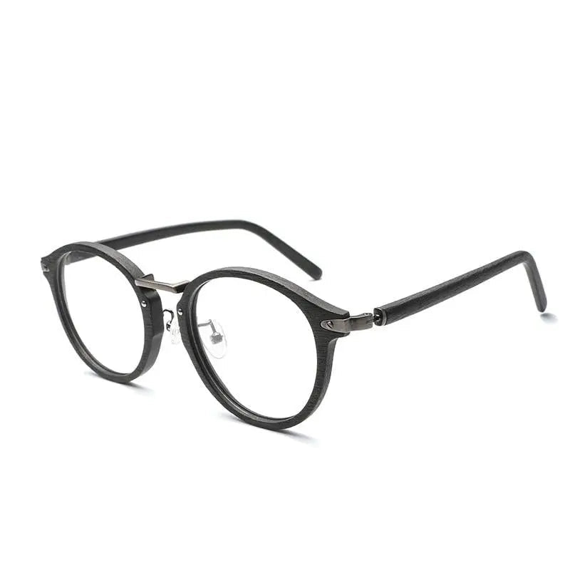Hdcrafter Unisex Full Rim Round Acetate Eyeglasses Acetate Round Wood Grain Bc06