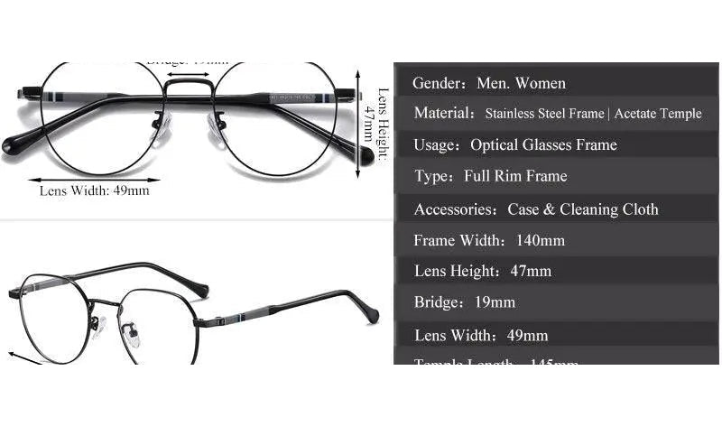 Chashma Unisex Full Rim Round Stainless Steel Frame Eyeglasses 1921